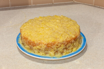 Home made pineaple cake for Thanksgiving dinner.