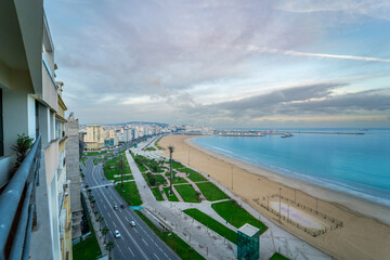 Panoramic view over the buildings downtown Tanger in Morocco