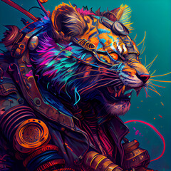 Atompunk Tiger, very colorful design highly detailed