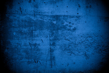 Old wall pattern texture cement blue dark abstract  blue color design are light with black gradient background.