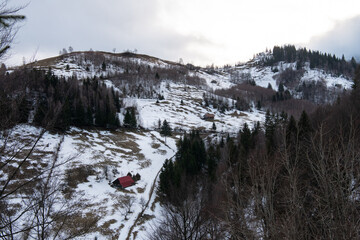Carpathian, Romania, 2021-12-28. Beautiful romanian landascape under the snow.