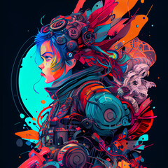 Atompunk human, highly detailed colorful portrait