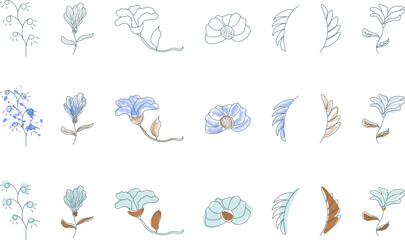 Set of outline botanical doodles