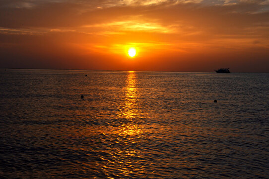 Orange sunset on the Red Sea, Egypt