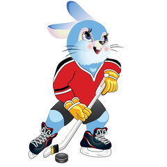 Rabbit plays hockey