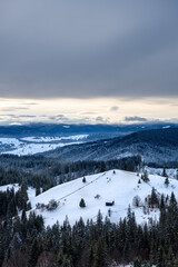 Carpathian, Romania, 2021-12-29. Beautiful romanian landascape under the snow.