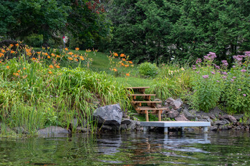 garden steps leading to a river