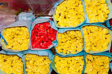 roses offered at the flower night market Pak Klong Talat in Bangkok