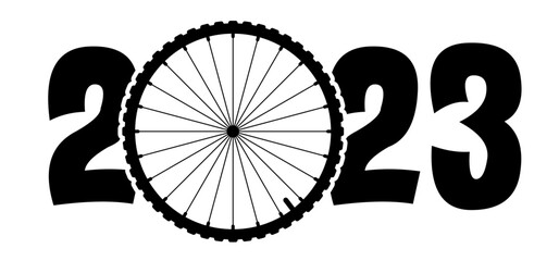 Best wishes, we wish you a happy new year 2023 with the letter o as cycling wheels. Mamil. Bike or  Cycling line pattern. Cyclist logo. World bicycle day. Cartoon race tour.