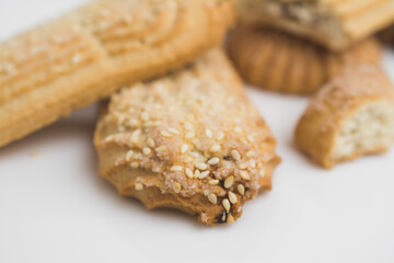 Delicious cookies close up on a white