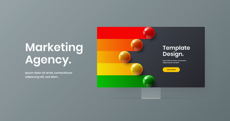 Creative web project design vector template. Unique computer monitor mockup landing page concept.