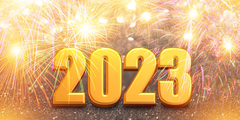 2023 Numbers on background with fireworks and glitter. Concept New Year Celebration for web banner , display or montage your products.