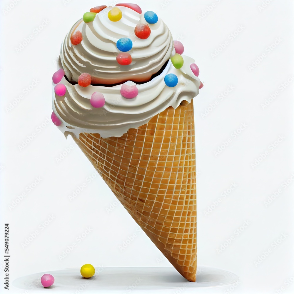 Aufkleber a ice cream cone with a scoop of ice cream and sprinkles on top of it generative ai