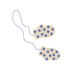 Warm knit mittens flat cartoon style simple vector illustration, warm clothes for winter cold period, seasonal Christmas holiday accessory for design purposes