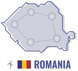 Romania Map Contour With Wind Generator Renewable Energy