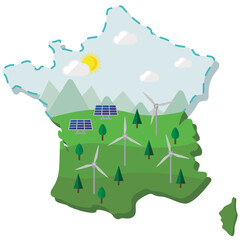 France Map Contour Renewable Energy With Wind Generator and Solar Panel