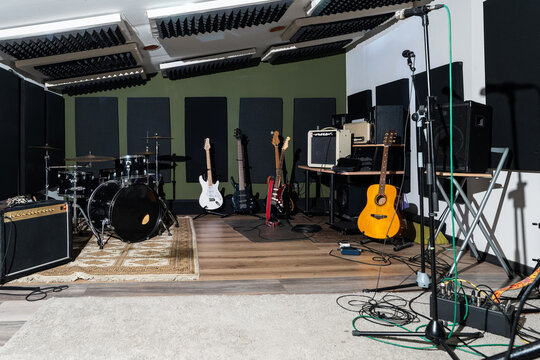 Modern recording studio with music equipment