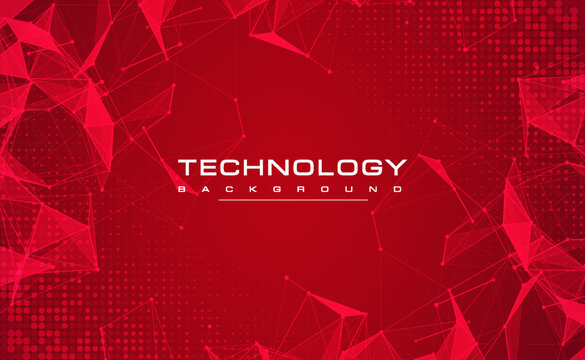 Digital Technology Banner Red Background Concept, Circuit Technology Light Effect, Abstract Cyber Tech, Innovation Future Data, Internet Network, Ai Big Data, Line Dots Connection, Illustration Vector