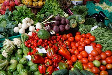 tasty fresh vegetables on a farmers market