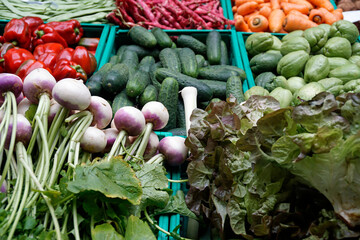 tasty fresh vegetables on a farmers market