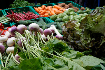 tasty fresh vegetables on a farmers market