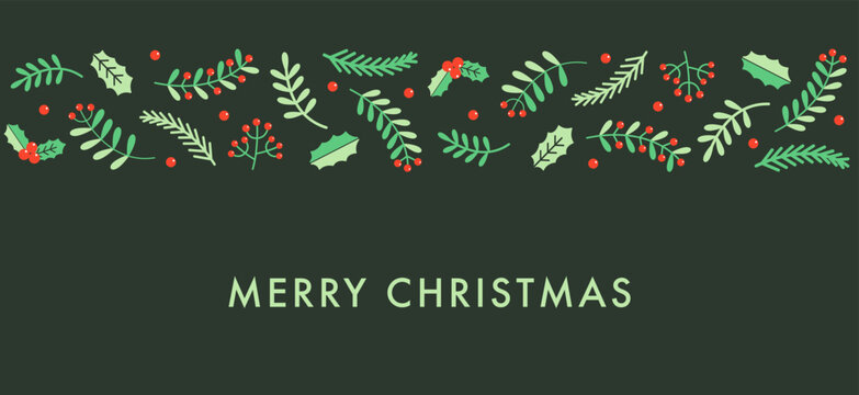 Merry Christmas holiday new year red green banner header letter cover photo frame border vector illustration art design