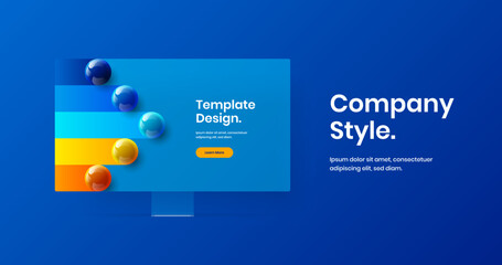 Minimalistic desktop mockup presentation layout. Vivid site vector design illustration.