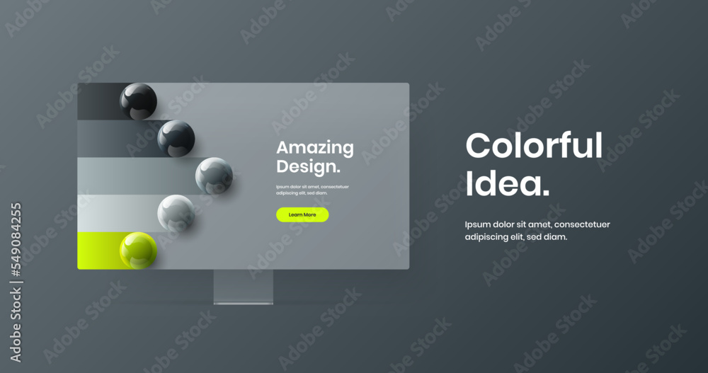 Poster vivid site screen design vector template. premium computer monitor mockup landing page concept.