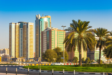 Fototapeta na wymiar General view of modern buildings in Sharjah