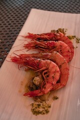 Prawns served at the restaurant for dinner