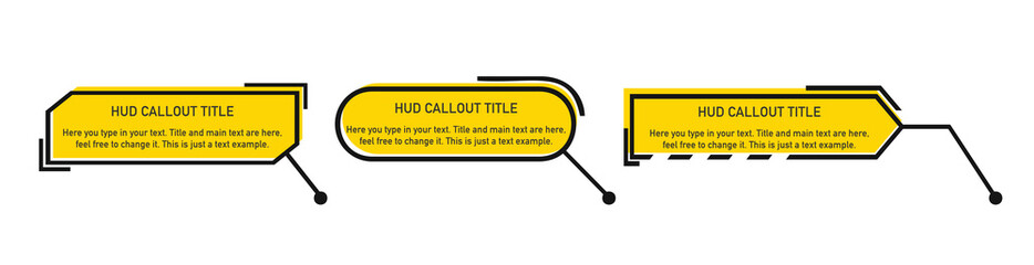 Digital callouts, titles frame text, HUD. Set of templates, modern banners, presentation isolated.