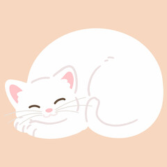 Simple and adorable illustration of white cat sleeping flat colored