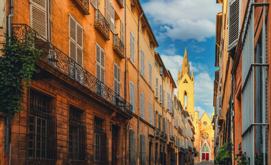 Fototapeta premium View of Provence typical city Aix en Provence with old house facade in the morning