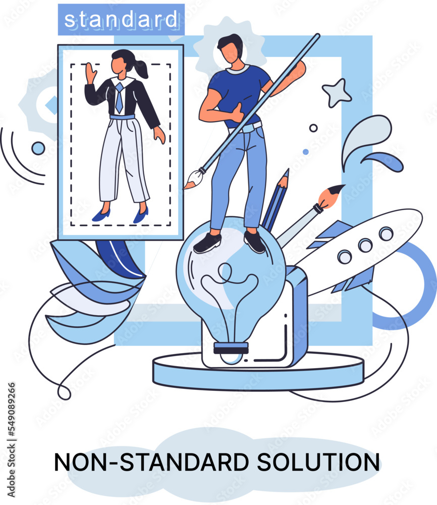 Poster non standart solution metaphor. finding decisionss, problem solving. teamwork, partnership. working 