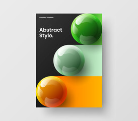 Original realistic spheres journal cover illustration. Bright handbill A4 vector design layout.