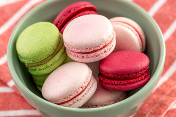 Colorful French macaroons. Delicate French dessert.