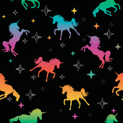 seamless vector pattern. Holographic magic Rainbow unicorn with star, pattern for girls, Creative background for textile, prints, paper wrap