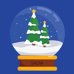 Beautiful flat vector illustration of a Christmas tree for the new year, christmas in a snow globe