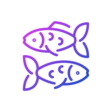 Fishes pixel perfect gradient linear vector icon. Pisces zodiac animal. Horoscope sign. Western astrology. Cold blooded. Thin line color symbol. Modern style pictogram. Vector isolated outline drawing