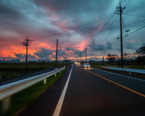 Fototapeta na wymiar sunset over the highway