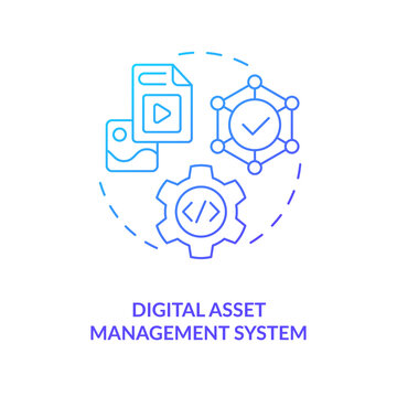 Digital asset management system blue gradient concept icon. Business software. Enterprise CMS. Optimization abstract idea thin line illustration. Isolated outline drawing. Myriad Pro-Bold font used