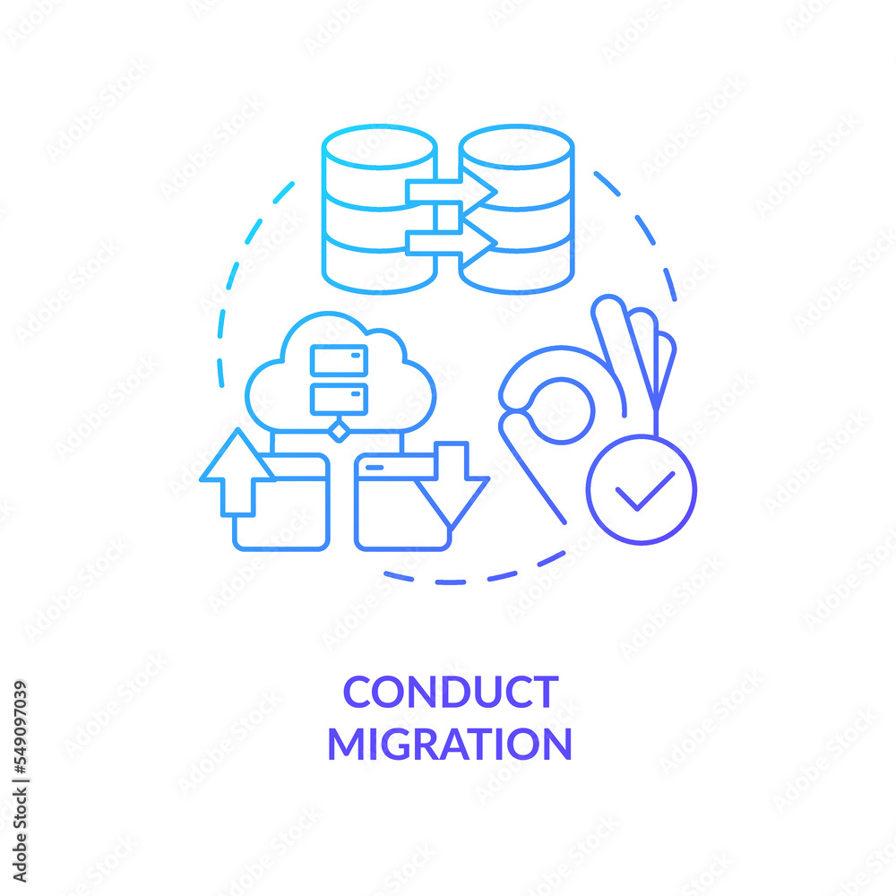 Poster conduct migration blue gradient concept icon. change cms platform. move website to new server. data 