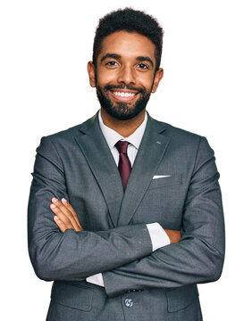 Young African American Man Wearing Business Clothes Happy Face Smiling With Crossed Arms Looking At The Camera. Positive Person.