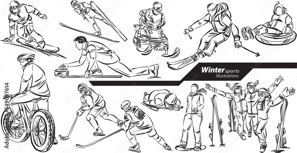 Wall mural winter sports profession work doodle design drawing vector illustration