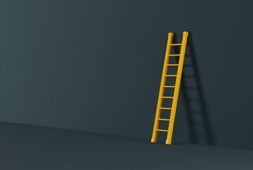 Ladder by the wall. Business concept, climbing to the top and achieving goals. Ladder touching and...