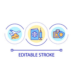 International vaccination passport loop concept icon. Travel safety tip. Moving abroad requirements abstract idea thin line illustration. Isolated outline drawing. Editable stroke. Arial font used