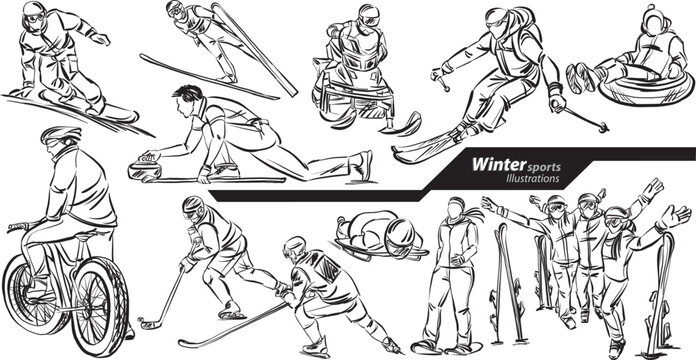 winter sports profession work doodle design drawing vector illustration