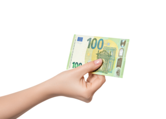 100 euro banknote in hand, isolate