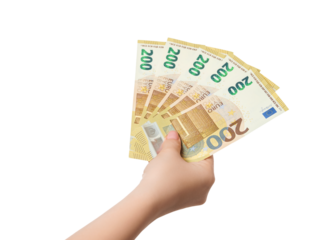 200 euro banknotes in hand, isolate