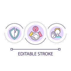 Avoid unreliable agreements loop concept icon. Reduce insecure deals. Safe business partnership abstract idea thin line illustration. Isolated outline drawing. Editable stroke. Arial font used